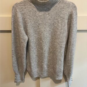 Gray Knit Sweater with Pearl Button Cuffs